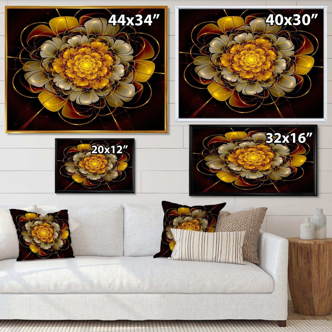Dark Gold Fractal Flower - Modern Living Room Wall Decor