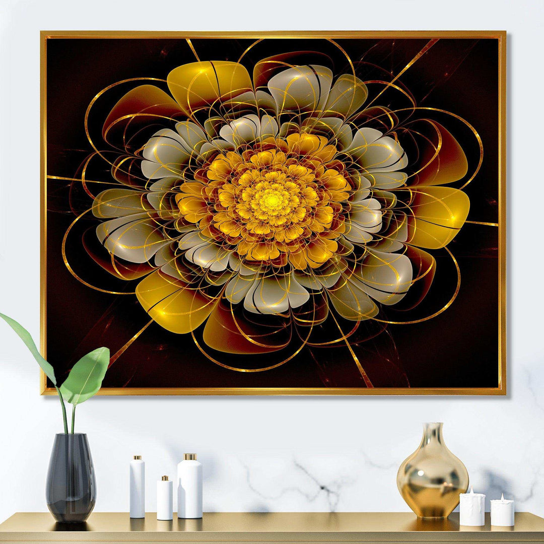 Dark Gold Fractal Flower - Modern Living Room Wall Decor