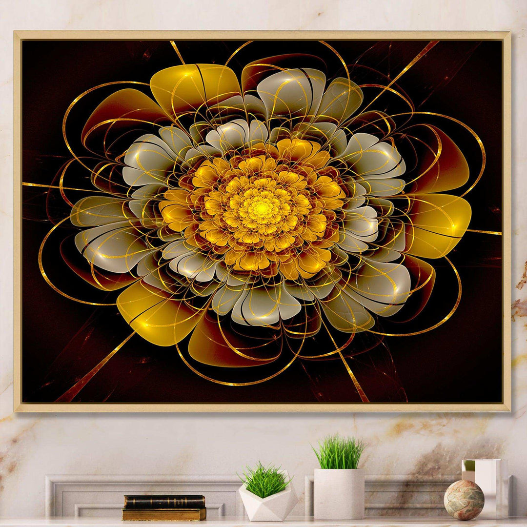 Dark Gold Fractal Flower - Modern Living Room Wall Decor