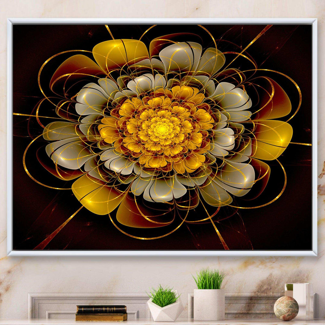 Dark Gold Fractal Flower - Modern Living Room Wall Decor