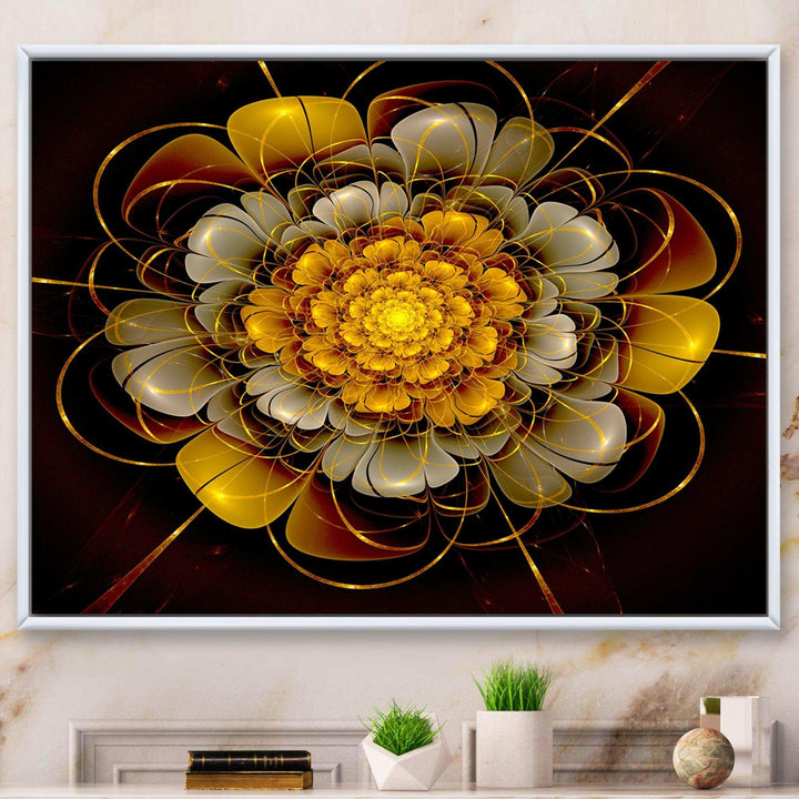 Dark Gold Fractal Flower - Modern Living Room Wall Decor