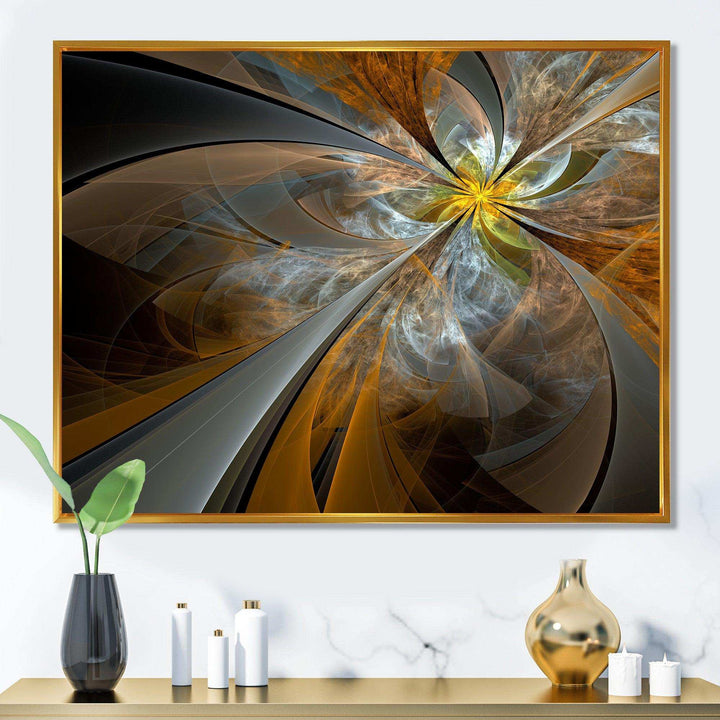 Symmetrical Yellow Fractal Flower - Modern Living Room Wall Decor
