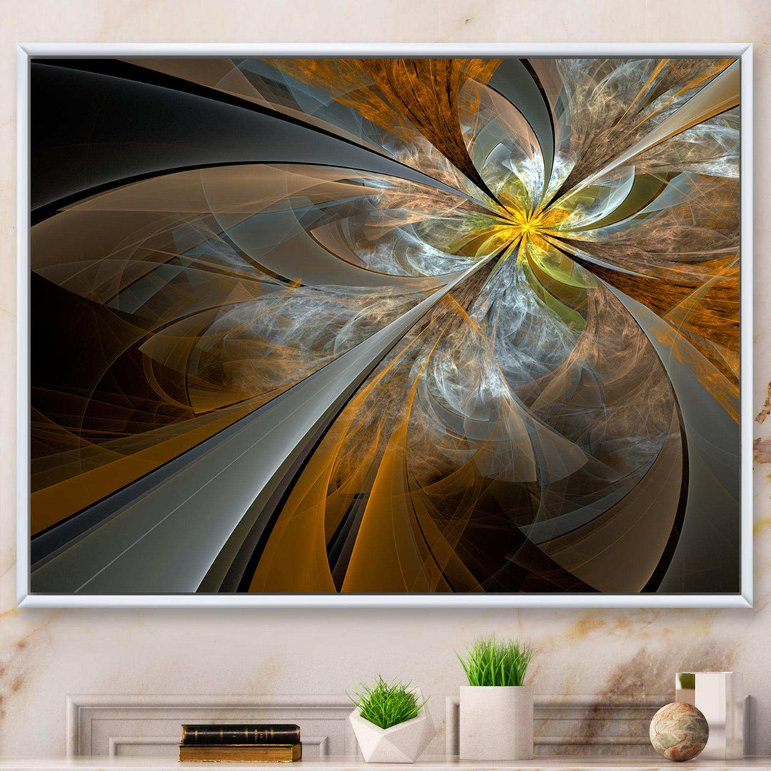 Symmetrical Yellow Fractal Flower - Modern Living Room Wall Decor