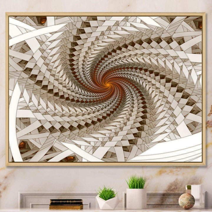 White Fractal Spiral Pattern - Modern Canvas Wall Art