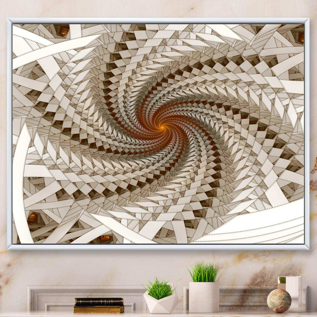 White Fractal Spiral Pattern - Modern Canvas Wall Art