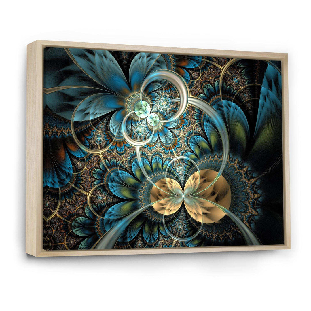 Symmetrical Blue Gold Fractal Flower - Modern Wall Art Prints