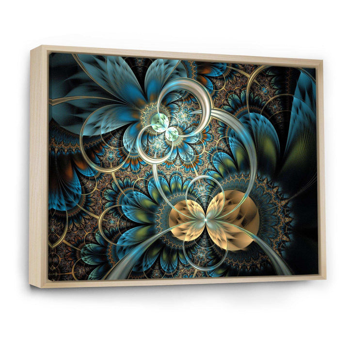 Symmetrical Blue Gold Fractal Flower - Modern Wall Art Prints