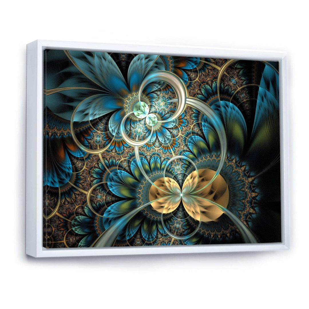 Symmetrical Blue Gold Fractal Flower - Modern Wall Art Prints