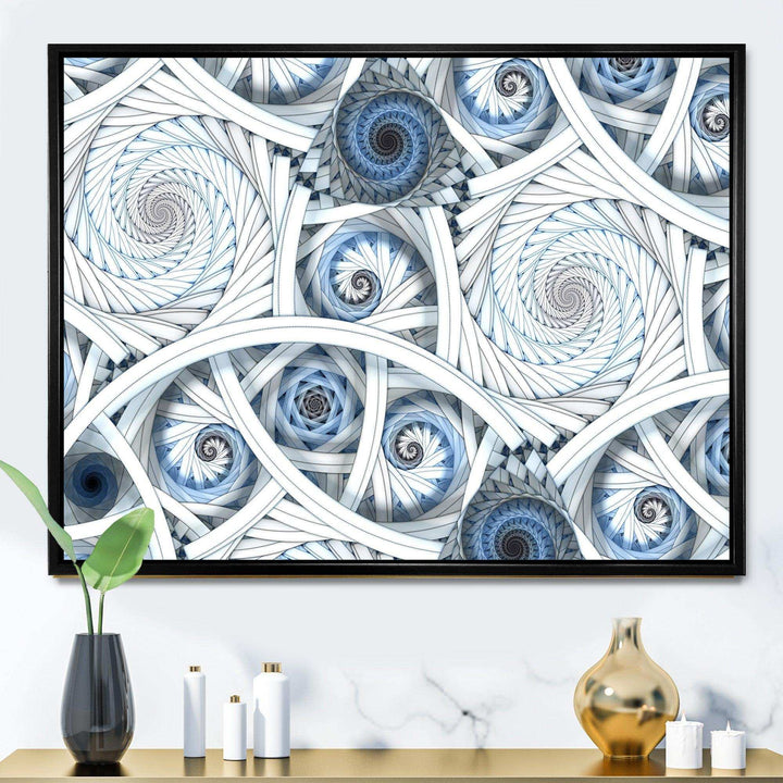 White Spiral with Blue Fractal Art - Modern Living Room Wall Decor