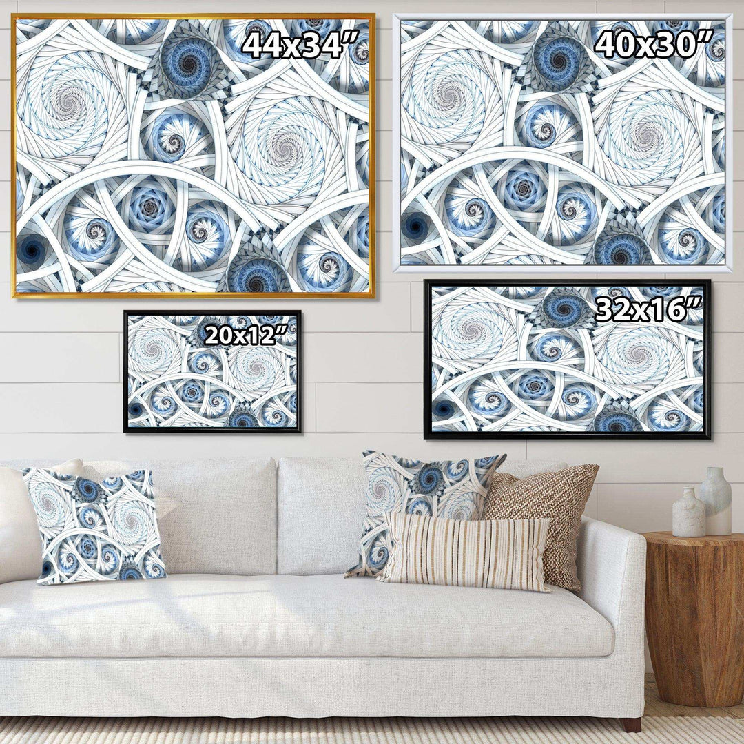 White Spiral with Blue Fractal Art - Modern Living Room Wall Decor