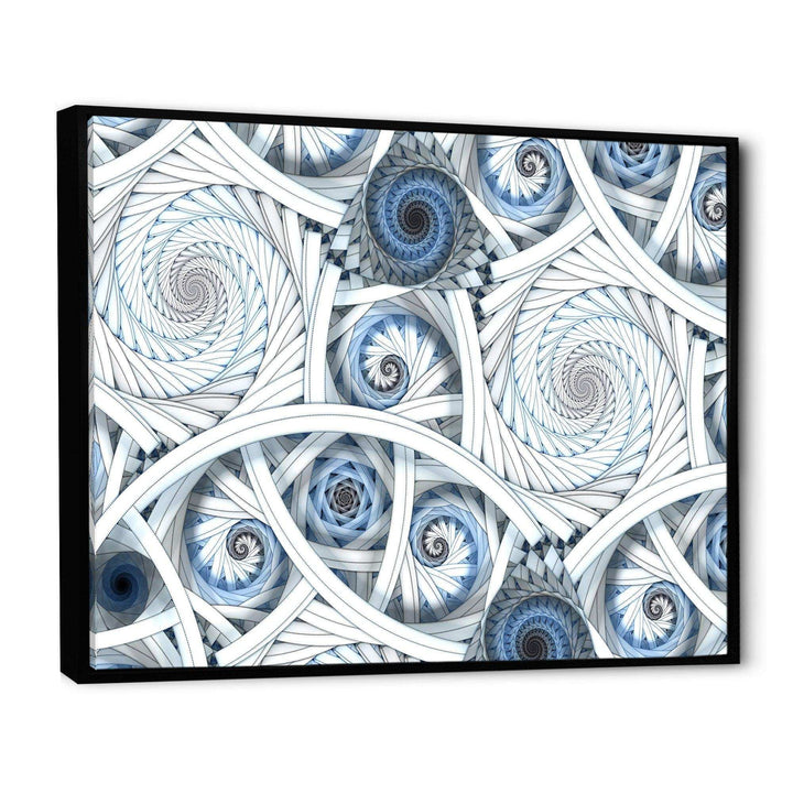 White Spiral with Blue Fractal Art - Modern Living Room Wall Decor