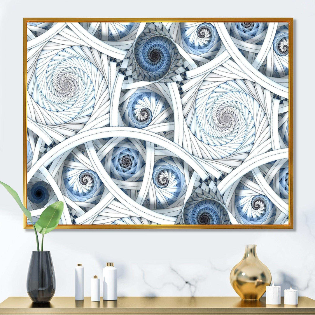 White Spiral with Blue Fractal Art - Modern Living Room Wall Decor