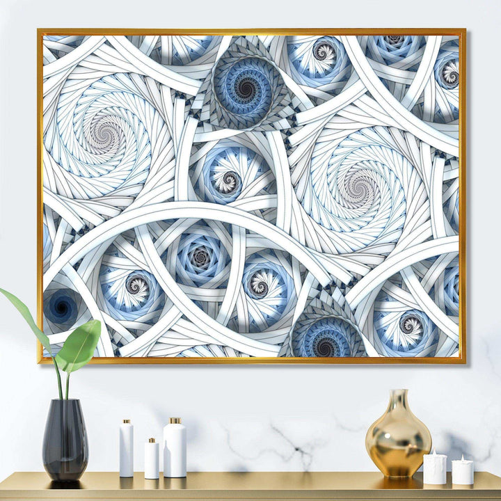 White Spiral with Blue Fractal Art - Modern Living Room Wall Decor