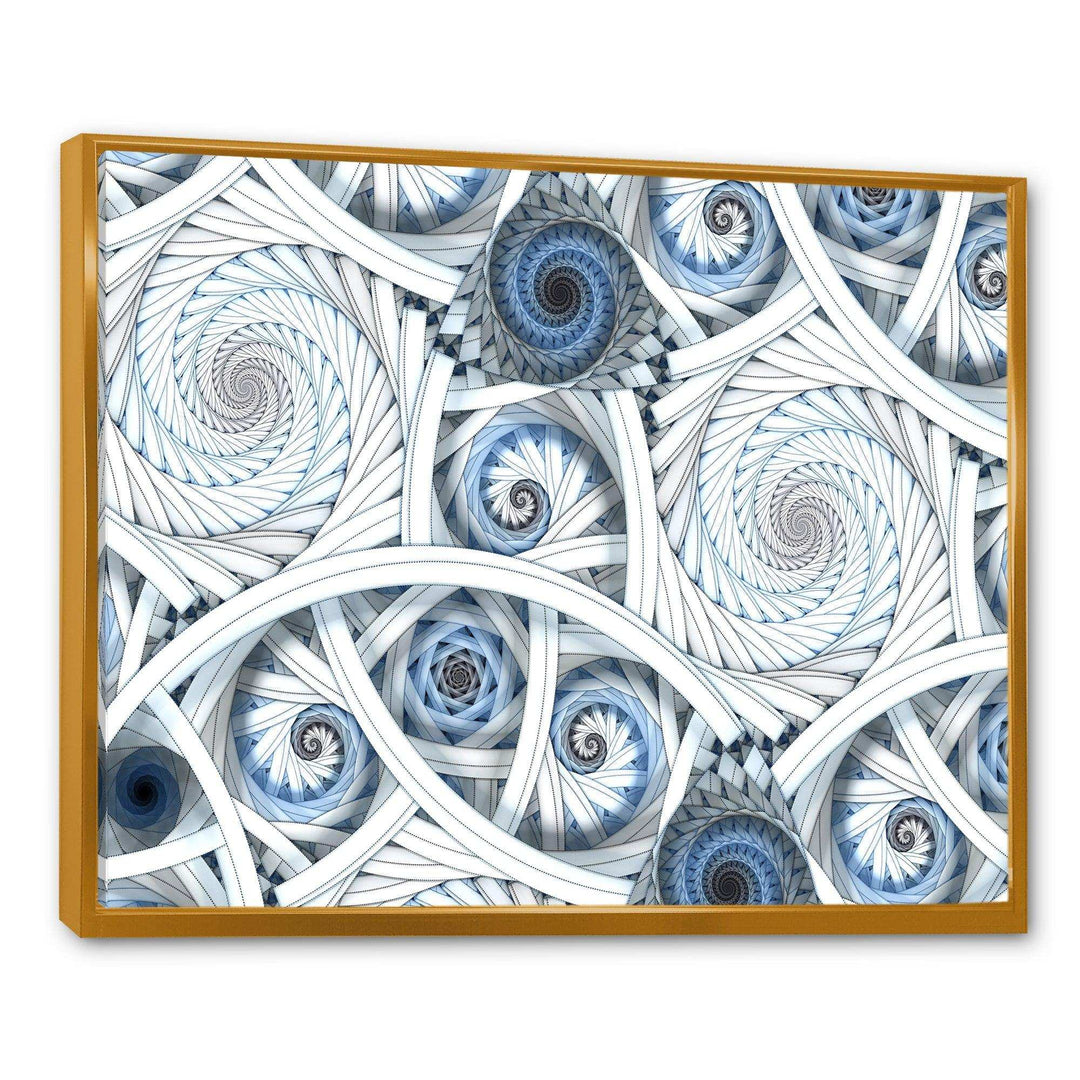 White Spiral with Blue Fractal Art - Modern Living Room Wall Decor