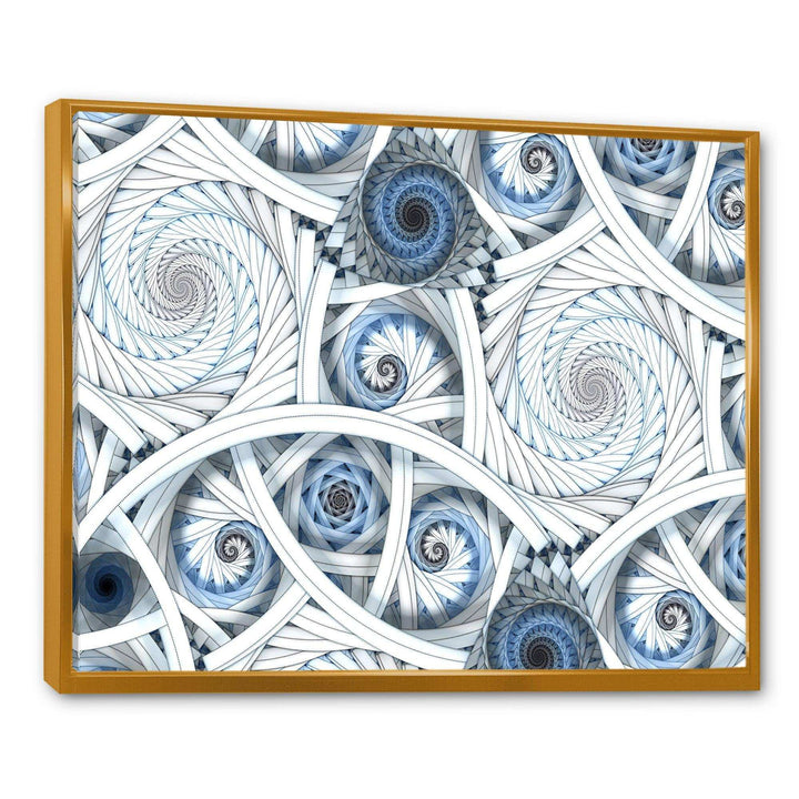 White Spiral with Blue Fractal Art - Modern Living Room Wall Decor