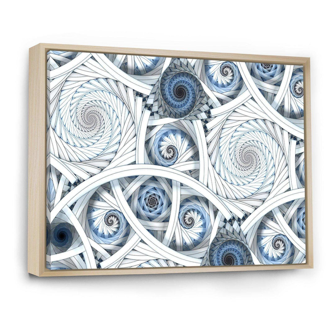White Spiral with Blue Fractal Art - Modern Living Room Wall Decor
