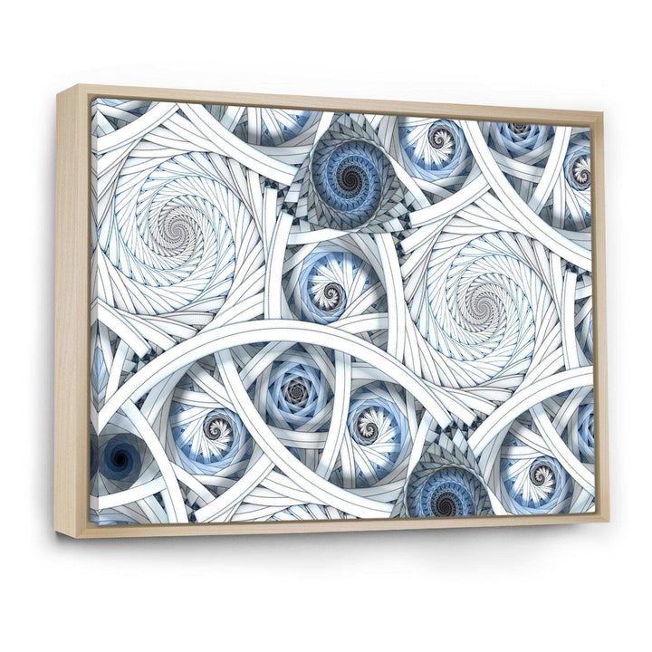 White Spiral with Blue Fractal Art - Modern Living Room Wall Decor