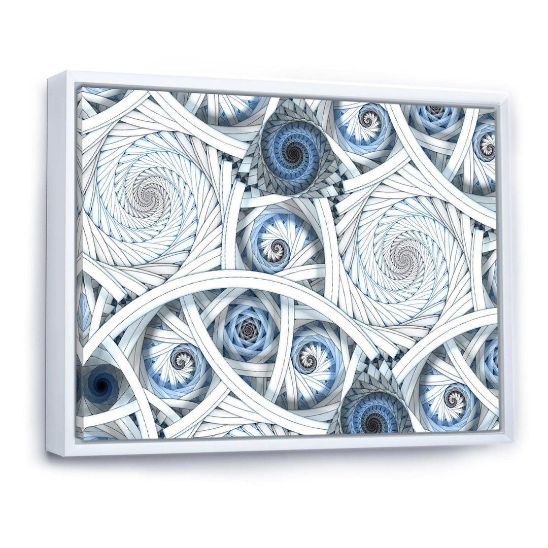 White Spiral with Blue Fractal Art - Modern Living Room Wall Decor