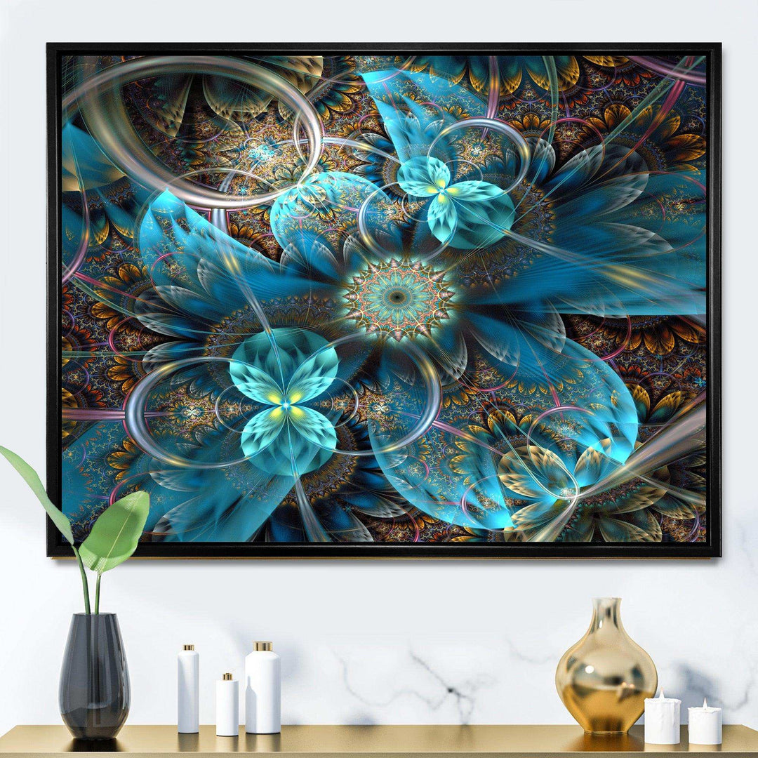Fractal Blue Flowers - Modern Bedroom Wall Art