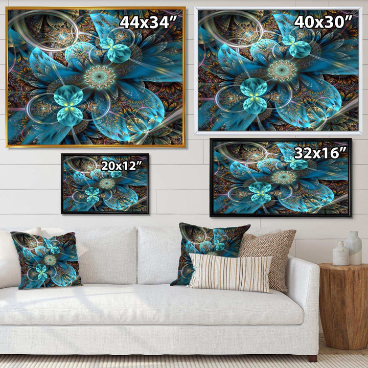 Fractal Blue Flowers - Modern Bedroom Wall Art