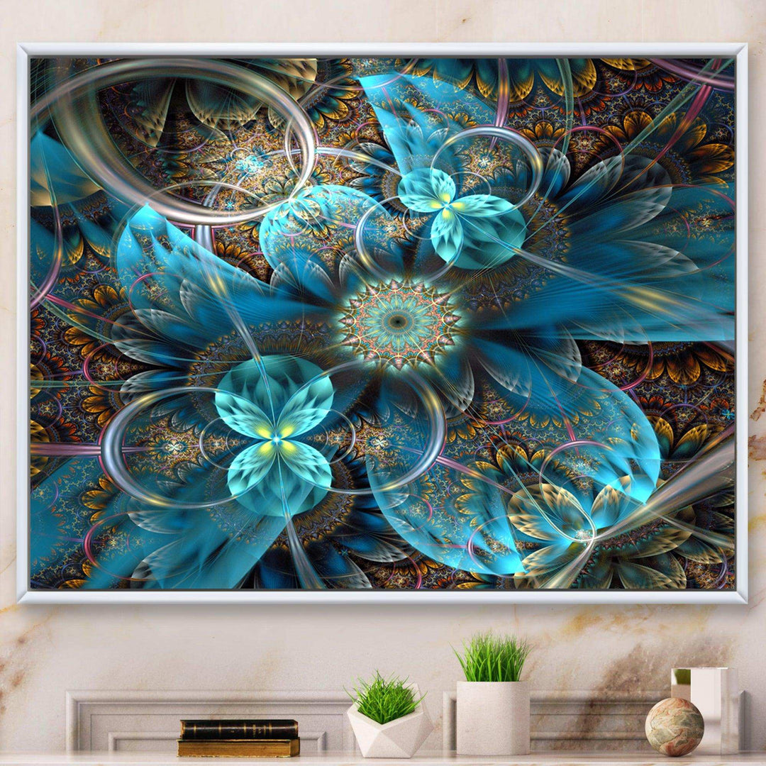 Fractal Blue Flowers - Modern Bedroom Wall Art