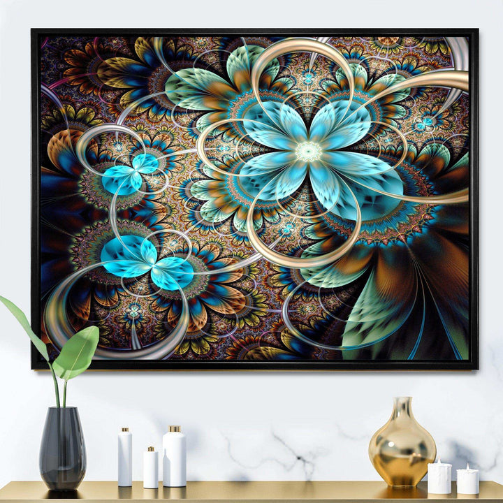 Colorful Fractal Flowers with Blue Shade - Modern Living Room Wall Decor