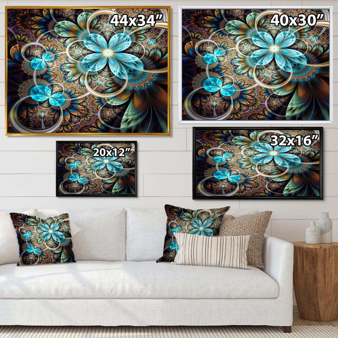 Colorful Fractal Flowers with Blue Shade - Modern Living Room Wall Decor