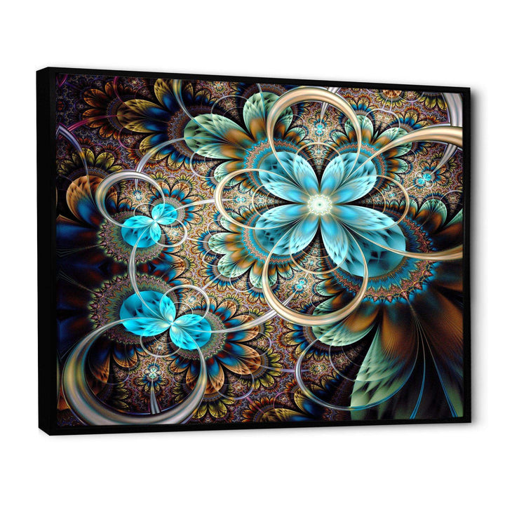 Colorful Fractal Flowers with Blue Shade - Modern Living Room Wall Decor