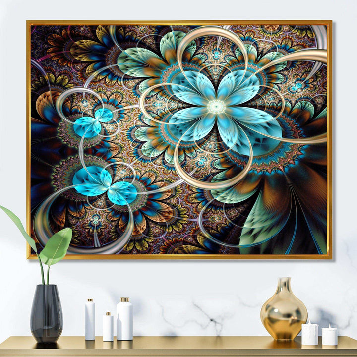 Colorful Fractal Flowers with Blue Shade - Modern Living Room Wall Decor