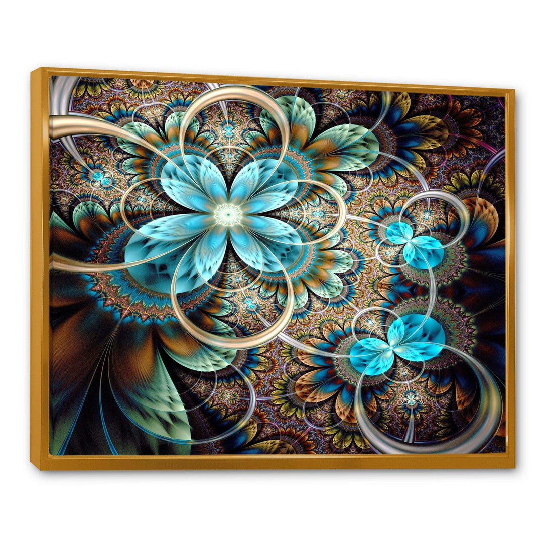 Colorful Fractal Flowers with Blue Shade - Modern Living Room Wall Decor