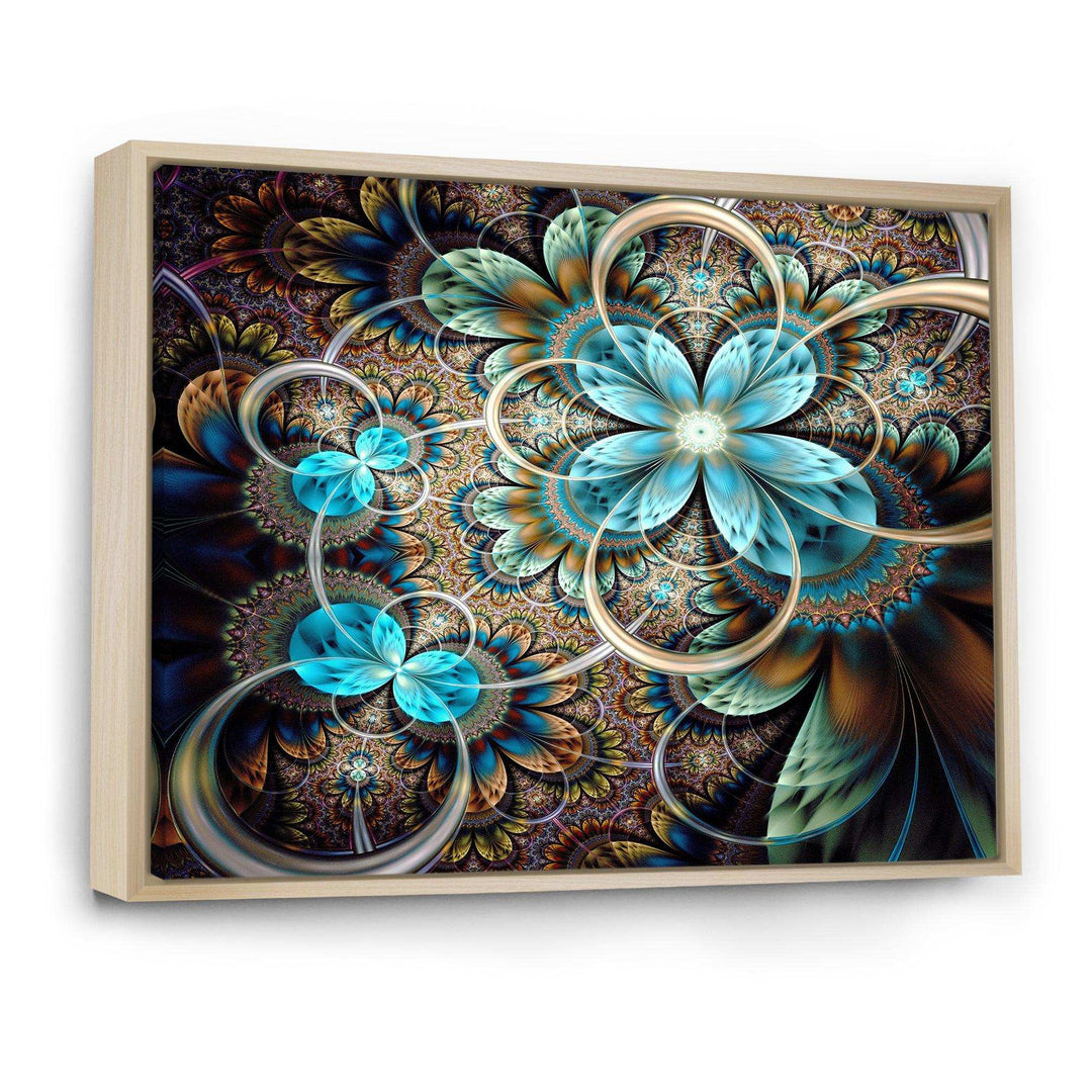 Colorful Fractal Flowers with Blue Shade - Modern Living Room Wall Decor