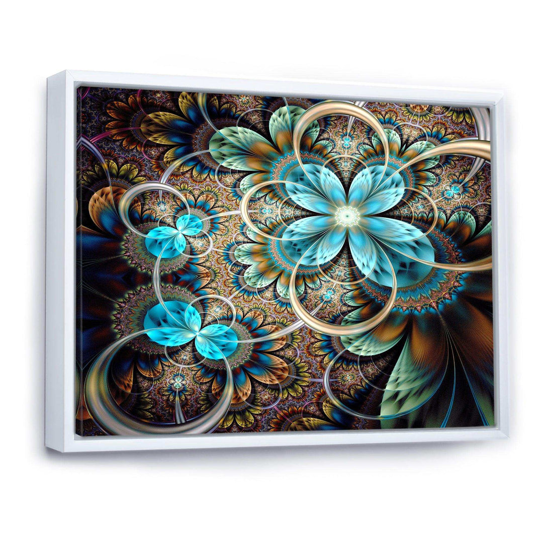 Colorful Fractal Flowers with Blue Shade - Modern Living Room Wall Decor