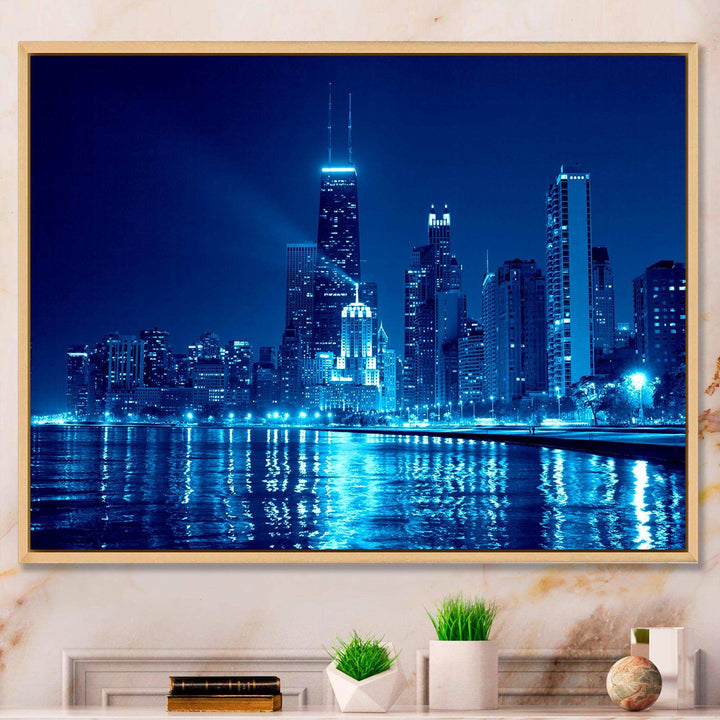 Blue Chicago Skyline Night