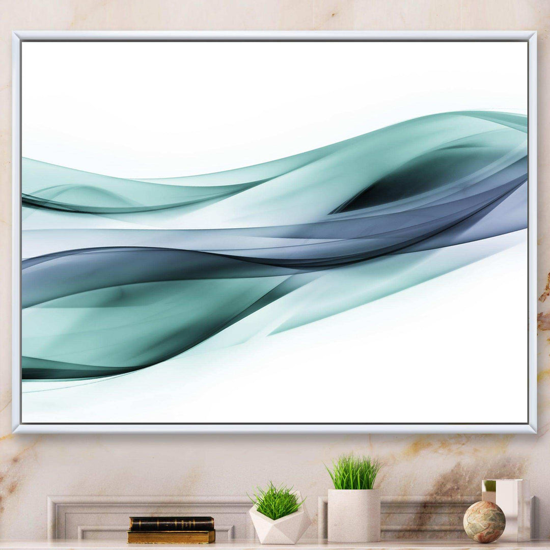 Fractal Lines Grey Blue - Modern Living Room Wall Decor