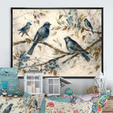 Four Vintage Blue Birds On A Branch IV