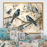 Four Vintage Blue Birds On A Branch IV