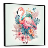 Pink Flamingo With Pink Flowers Watercolour I