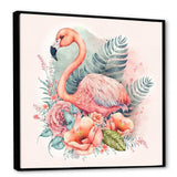 Pink Flamingo With Pink Flowers Watercolour II