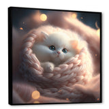 Cute Little White Kitten In Knitted Nest