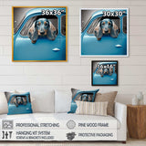 Portrait Of A Dachshund In A Blue Car I