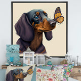 Cartoon Of Bachshund With Butterfly