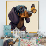 Cartoon Of Bachshund With Butterfly