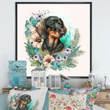 Cute Watercolor Dachshund With Flowers I