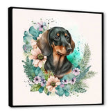 Cute Watercolor Dachshund With Flowers I