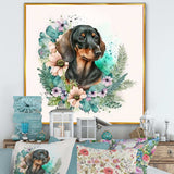 Cute Watercolor Dachshund With Flowers I