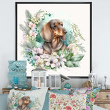 Cute Watercolor Dachshund With Flowers III