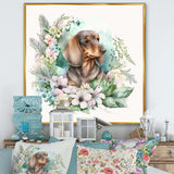 Cute Watercolor Dachshund With Flowers III