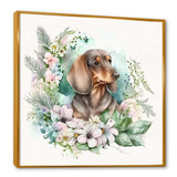 Cute Watercolor Dachshund With Flowers III