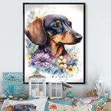 Cute Watercolor Dachshund With Flowers III