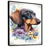 Cute Watercolor Dachshund With Flowers III